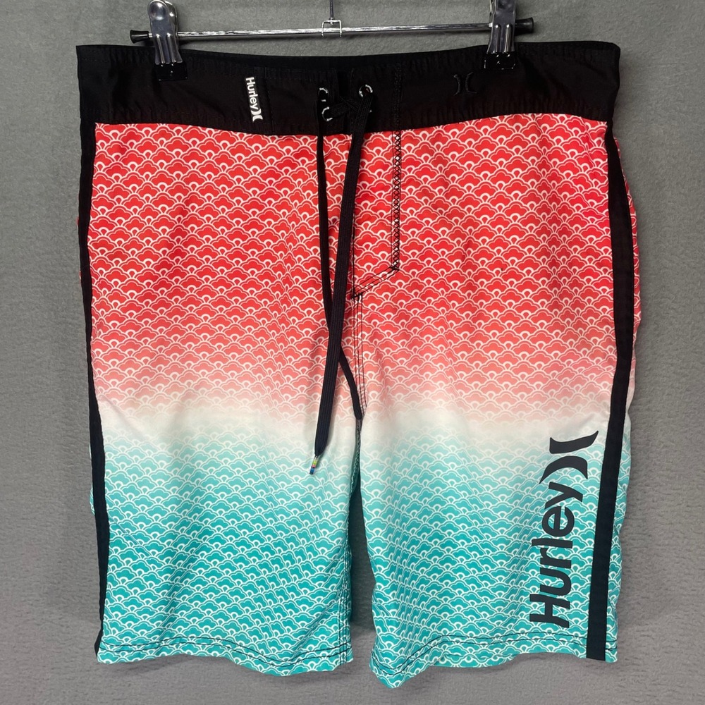Hurley Board Shorts Mens‎ 30 Red Teal Ombre Wave Swim Trunks